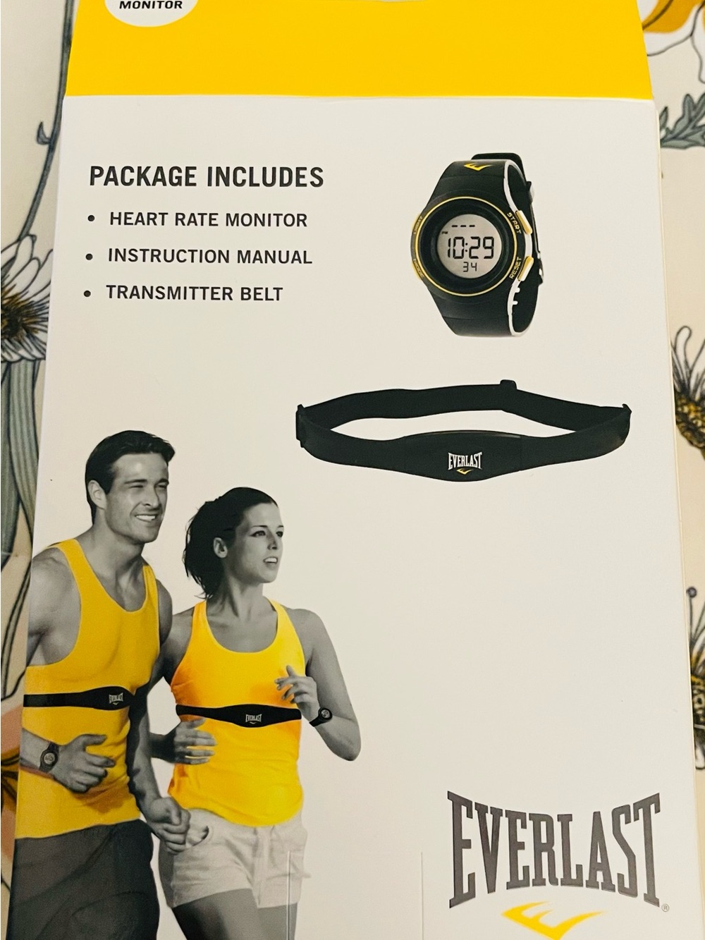 Everlast Black and Yellow Digital Heart Rate Monitor Watch with Transmitter Belt